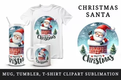 Watercolor cute Santa Claus stuck in chimney Merry Christmas quote print 20 oz tumbler skinny mug wrap clipart t-shirt sublimation printable design