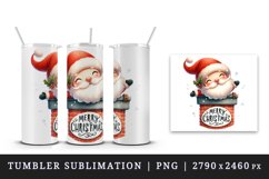 Watercolor cute Santa Claus stuck in chimney Merry Christmas quote print 20 oz tumbler skinny mug wrap clipart t-shirt sublimation printable design