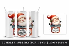 Watercolor cute Santa Claus stuck in chimney Merry Christmas quote print 20 oz tumbler skinny mug wrap clipart t-shirt sublimation printable design