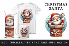 Watercolor cute Santa Claus stuck in chimney Merry Christmas quote print 20 oz tumbler skinny mug wrap clipart t-shirt sublimation printable design