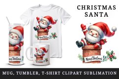 Watercolor cute Santa Claus stuck in chimney Merry Christmas quote print 20 oz tumbler skinny mug wrap clipart t-shirt sublimation printable design