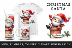 Watercolor cute Santa Claus stuck in chimney Merry Christmas quote print 20 oz tumbler skinny mug wrap clipart t-shirt sublimation printable design