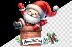 Watercolor cute Santa Claus stuck in chimney Merry Christmas quote print 20 oz tumbler skinny mug wrap clipart t-shirt sublimation printable design