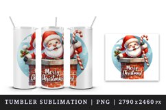 Watercolor cute Santa Claus stuck in chimney Merry Christmas quote print 20 oz tumbler skinny mug wrap clipart t-shirt sublimation printable design