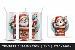 Watercolor cute Santa Claus stuck in chimney Merry Christmas quote print 20 oz tumbler skinny mug wrap clipart t-shirt sublimation printable design