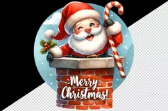 Watercolor cute Santa Claus stuck in chimney Merry Christmas quote print 20 oz tumbler skinny mug wrap clipart t-shirt sublimation printable design