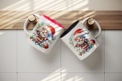 Watercolor cute Santa Claus tangled in colorful Christmas lights print 20 oz tumbler skinny mug wrap clipart t-shirt sublimation printable design