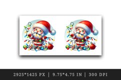 Watercolor cute Santa Claus tangled in colorful Christmas lights print 20 oz tumbler skinny mug wrap clipart t-shirt sublimation printable design