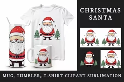 Watercolor cute Santa Claus winter Christmas tree hat New Year 20 oz tumbler skinny mug wrap clipart t-shirt sublimation printable design