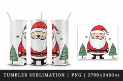Watercolor cute Santa Claus winter Christmas tree hat New Year 20 oz tumbler skinny mug wrap clipart t-shirt sublimation printable design