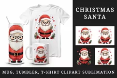 Watercolor cute Santa Claus winter gift box Christmas hat New Year 20 oz tumbler skinny mug wrap clipart t-shirt sublimation printable design
