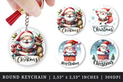 Watercolor cute Santa Claus with bag of gifts stuck in chimney Merry Christmas quote New Year winter print round keychain keychains sublimation design