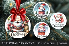 Watercolor cute Santa Claus with bag of gifts stuck in chimney Merry Christmas quote New Year winter print round ornament ornaments sublimation design