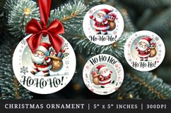 Watercolor cute Santa Claus with sack of gifts snowflakes Ho Ho Ho quote Christmas New Year winter print round ornament ornaments sublimation design