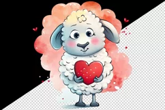 Watercolor cute sheep with heart animal love Valentines Day print 20 oz tumbler skinny mug wrap clipart t-shirt sublimation printable design
