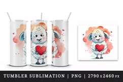 Watercolor cute sheep with heart animal love Valentines Day print 20 oz tumbler skinny mug wrap clipart t-shirt sublimation printable design