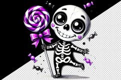 Watercolor cute skeleton holding neon purple lollipop Halloween print 20 oz tumbler skinny mug wrap clipart t-shirt sublimation printable design