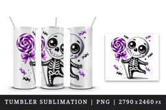 Watercolor cute skeleton holding neon purple lollipop Halloween print 20 oz tumbler skinny mug wrap clipart t-shirt sublimation printable design
