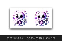 Watercolor cute skeleton neon purple heart smiling waving Halloween print 20 oz tumbler skinny mug wrap clipart t-shirt sublimation printable design
