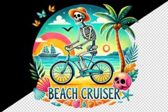 Watercolor cute skeleton riding bicycle palm tree Beach Cruiser summer print 20oz tumbler skinny mug wrap clipart t-shirt sublimation printable design