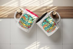 Watercolor cute skeleton riding bicycle palm tree Beach Cruiser summer print 20oz tumbler skinny mug wrap clipart t-shirt sublimation printable design