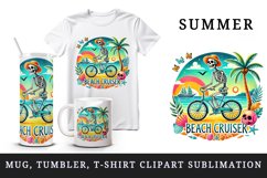 Watercolor cute skeleton riding bicycle palm tree Beach Cruiser summer print 20oz tumbler skinny mug wrap clipart t-shirt sublimation printable design