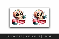 Watercolor cute skull wide beaming smile wrapped in colorful ribbon print 20 oz tumbler skinny mug wrap clipart t-shirt sublimation printable design