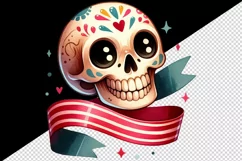 Watercolor cute skull wide beaming smile wrapped in colorful ribbon print 20 oz tumbler skinny mug wrap clipart t-shirt sublimation printable design