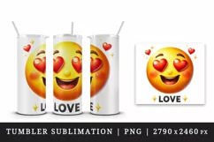 Watercolor cute smiley face emoji heart eyes Love quote Valentine Day print 20 oz tumbler skinny mug wrap clipart t-shirt sublimation printable design
