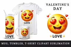 Watercolor cute smiley face emoji heart eyes Love quote Valentine Day print 20 oz tumbler skinny mug wrap clipart t-shirt sublimation printable design