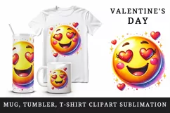 Watercolor cute smiley face emoji heart eyes Love Valentine Day print 20 oz tumbler skinny mug wrap clipart t-shirt sublimation printable design