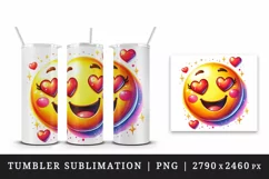 Watercolor cute smiley face emoji heart eyes Love Valentine Day print 20 oz tumbler skinny mug wrap clipart t-shirt sublimation printable design