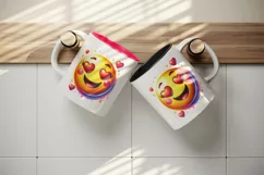 Watercolor cute smiley face emoji heart eyes Love Valentine Day print 20 oz tumbler skinny mug wrap clipart t-shirt sublimation printable design