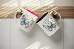 Watercolor cute smiling butterfly iridescent twinkling wings halo of light print tumbler skinny mug wrap clipart t-shirt sublimation printable design