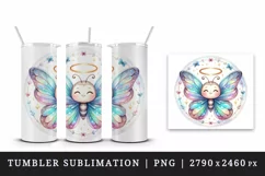 Watercolor cute smiling butterfly iridescent twinkling wings halo of light print tumbler skinny mug wrap clipart t-shirt sublimation printable design