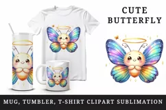 Watercolor cute smiling butterfly iridescent twinkling wings halo print 20 oz tumbler skinny mug wrap clipart t-shirt sublimation printable design