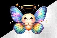 Watercolor cute smiling butterfly iridescent twinkling wings halo print 20 oz tumbler skinny mug wrap clipart t-shirt sublimation printable design