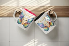 Watercolor cute smiling butterfly iridescent twinkling wings halo print 20 oz tumbler skinny mug wrap clipart t-shirt sublimation printable design