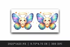 Watercolor cute smiling butterfly iridescent twinkling wings halo print 20 oz tumbler skinny mug wrap clipart t-shirt sublimation printable design