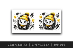 Watercolor cute smiling hedgehog neon yellow hat fall autumn leaves animal print 20 oz tumbler mug wrap clipart printable sublimation design png