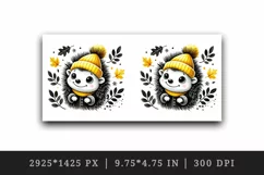 Watercolor cute smiling hedgehog neon yellow hat fall autumn leaves animal print 20 oz tumbler mug wrap clipart printable sublimation design png