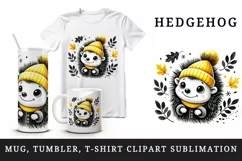 Watercolor cute smiling hedgehog neon yellow hat fall autumn leaves animal print 20 oz tumbler mug wrap clipart printable sublimation design png