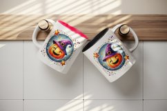 Watercolor cute smiling jack o lantern pumpkin witch hat circular Halloween print tumbler skinny mug wrap clipart t-shirt sublimation printable design