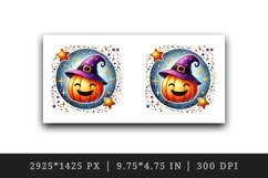 Watercolor cute smiling jack o lantern pumpkin witch hat circular Halloween print tumbler skinny mug wrap clipart t-shirt sublimation printable design