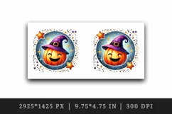 Watercolor cute smiling jack o lantern pumpkin witch hat circular Halloween print tumbler skinny mug wrap clipart t-shirt sublimation printable design