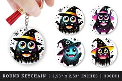 Watercolor cute smiling monster with glowing neon color witch hat Halloween print round keychain keychains sublimation design