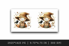 Watercolor cute smiling scarecrow floppy hat blackbird circular Halloween print tumbler skinny mug wrap clipart t-shirt sublimation printable design