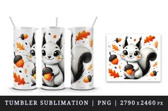 Watercolor cute smiling squirrel holding acorn fall autumn leaves animal print 20 oz tumbler mug wrap clipart printable sublimation design png