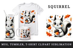 Watercolor cute smiling squirrel holding acorn fall autumn leaves animal print 20 oz tumbler mug wrap clipart printable sublimation design png