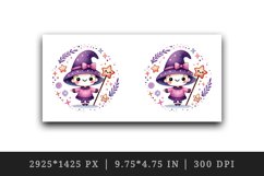Watercolor cute smiling witch holding magic wand circular Halloween print 20 oz tumbler skinny mug wrap clipart t-shirt sublimation printable design